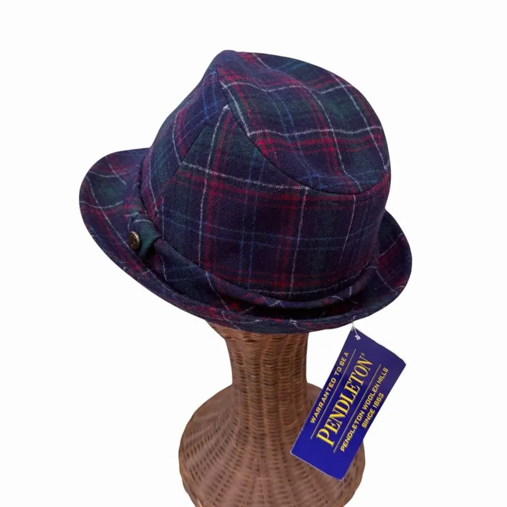 NWT Vintage Pendleton 100% Wool Plaid Fedora Hat Size Large